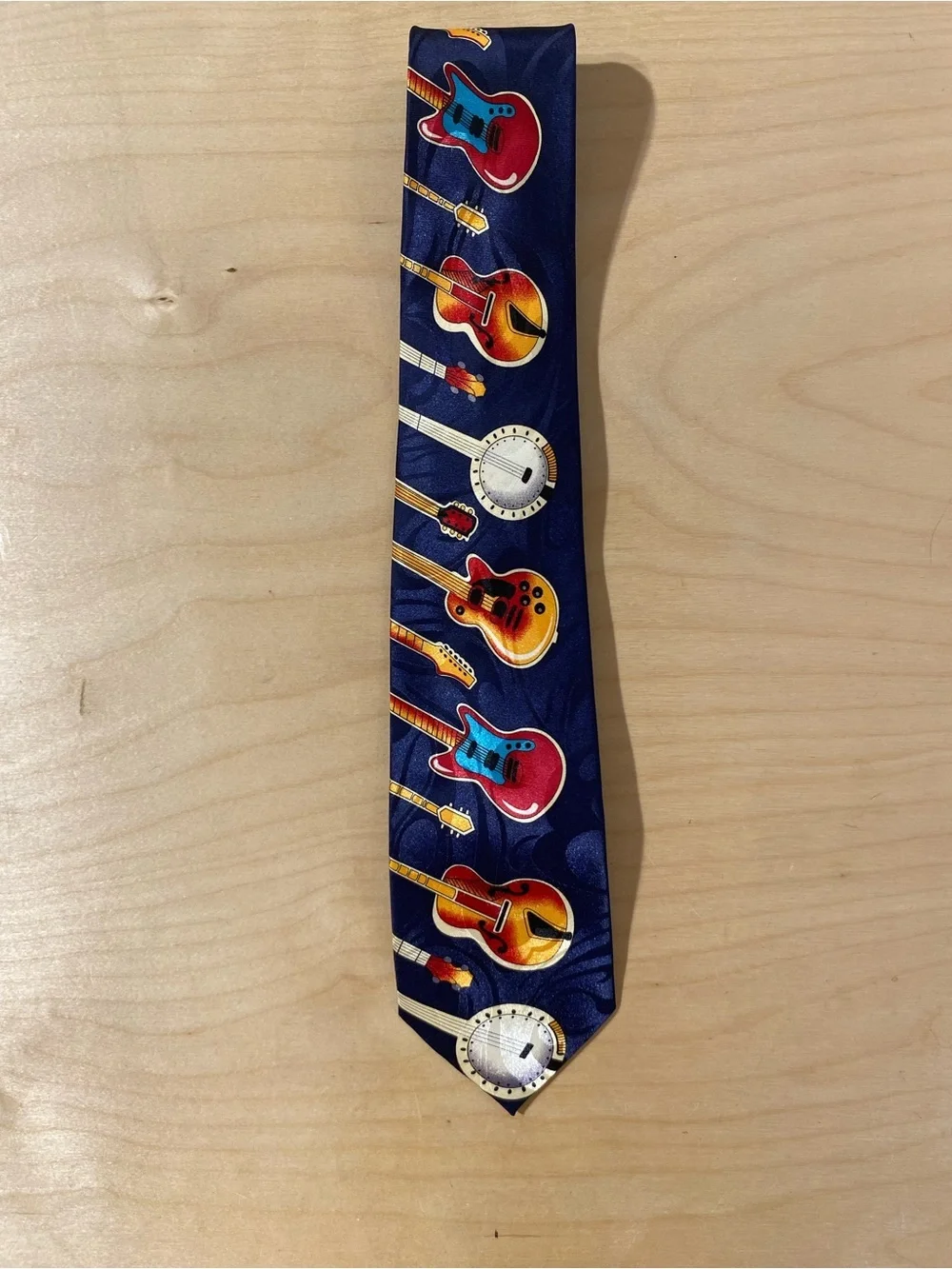 Fratello Men's Navy Tie with Colorful Guitar Print (RO)